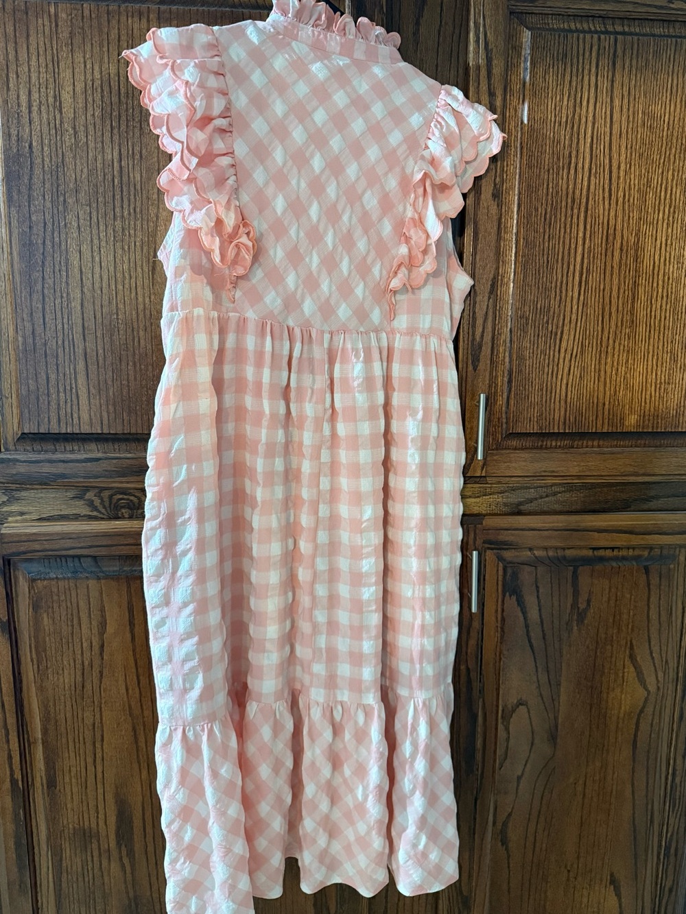 Umgee Pink and White Gingham Ruffle Dress - Picture 2 of 3